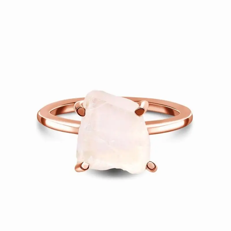 Hot Sale Custom Logo 925 Rose quartz ring S925 Sterling Silver Irregular Pink Natural Stone Crystal Rose Gold Ring