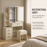 Ensemble coiffeuse et tabouret de style panneau moderne et minimaliste pour chambre à coucher, idéal pour la location et le maquillage