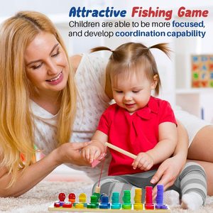 7 In <span class=keywords><strong>1</strong></span> Kids Houten Nummer Bijpassende Leren Stapelen Ring Vissen Logaritmische Boord Houten Puzzel Houten Educatief Speelgoed - Product Image 4