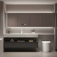 Meuble-lavabo de salle de bain moderne et minimaliste avec plan de travail en pierre frittée, armoire de salle de bain intelligente et panneau de toilette étendu