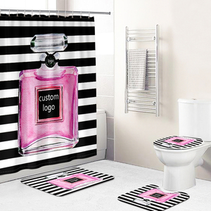 Juego <span class=keywords><strong>de</strong></span> <span class=keywords><strong>Baño</strong></span> <span class=keywords><strong>de</strong></span> 4 Piezas con Cortina <span class=keywords><strong>de</strong></span> Ducha Impermeable con Logo <span class=keywords><strong>de</strong></span> Marca <span class=keywords><strong>de</strong></span> Lujo Impresa a Medida - Product Image 4