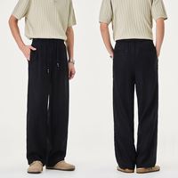 Pantalon d'été ample et confortable pour homme, taille semi-élastique, en mélange de lin respirant, coupe droite, long – OEM/ODM