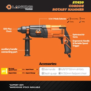 <span class=keywords><strong>Marteau</strong></span> perforateur rotatif électrique 710W SDS-Plus 4 fonctions, usage intensif pour béton, acier, maçonnerie, bricolage 511620 - Product Image 4
