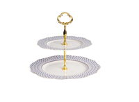 Service de table haut de gamme en porcelaine bleue avec bordure dorée, 47 pièces