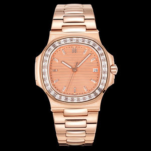 Elegante Reloj Octagonal Color Platino con Brazalete Integrado y Visualización de Fecha a las 3 en Punto, para Ocasiones Sociales y de Negocios - Product Image 1