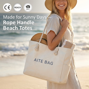 Bolsa de Playa Grande de Lona con Asa de Cinta y Cierre de Gancho y Bucle, Impresión Personalizada, Marca OEM - Bolsa de Compras para Viajes de Verano y Piscina - Product Image 1