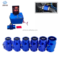 Voltmeter pengukur suhu air Digital mobil, dengan adaptor biru 34mm Sensor 10mm 2 in 1 Universal 12V 24V LCD untuk mobil truk