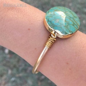 Bm11259 Bán Buôn Thời Trang Quyến Rũ Vòng Đeo Tay Mạ Vàng Màu Xanh Lá Cây Hình Bầu Dục San Hô Đá <span class=keywords><strong>Cuff</strong></span> <span class=keywords><strong>Bangle</strong></span> Rùa Vỏ Đá Vòng Đeo Tay - Product Image 5