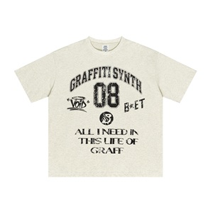 Camiseta con estampado digital de letras estilo grafiti de American College, holgada, con hombros caídos, manga corta, de punto, de algodón antibacteriano y refrescante. - Product Image 3