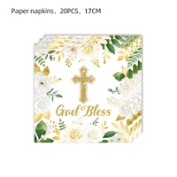 Communion baptême fleur croix vaisselle et décorations ensemble pour filles et enfants bébé Communion fête fournitures thème