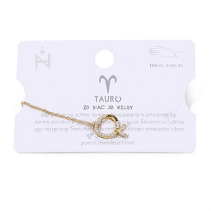 Collana Tauro in acciaio inossidabile con zirconi da 12 mm, gioielli zodiacali color oro per donna - Product Image 2