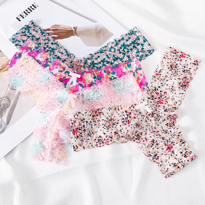 Culotte string taille basse respirante en nylon et coton tricoté à motif floral imprimé en dentelle pour jeunes femmes, style pur et séduisant - Product Image 3