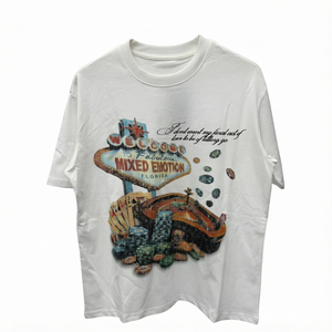 T-shirt en coton blanc à manches courtes et col rond pour homme avec motif imprimé Casino, coupe décontractée, logo sur le devant - Product Image 4