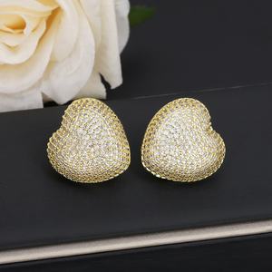 JXX Joyería de Moda al por Mayor, Aretes Huggie de Corazón con Circonitas, Chapados en Oro de 14K, para Mujer - Product Image 1