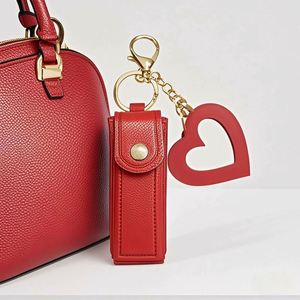 Hot Selling Portable Lipstick Envelope <b>Keychain</b> Love Mirror Lipstick Protective Leather Case Cute Bag Pendant for Women - Product Image 1