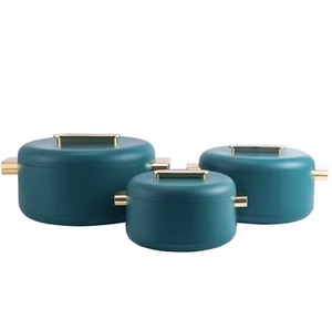Ensemble de 3 casseroles cylindriques modernes en acier inoxydable avec couvercle verrouillable et doubles poignées, capacité 1L, 2L, 3.5L, finition intérieure mate, pour <span class=keywords><strong>buffet</strong></span> - Product Image 4