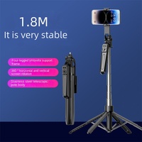 Trépied perche à selfie sans fil B17 1,8 m extensible avec télécommande pour enregistrement vidéo et support de caméra rotatif à 360°