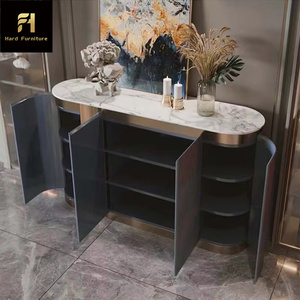 Muebles de comedor de lujo, armario de Bar <span class=keywords><strong>Buffet</strong></span> estriado en oro blanco, mesa de consola superior de mármol, aparador de almacenamiento para uso en la cocina - Product Image 5