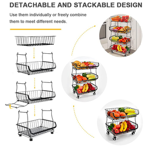 Chariot de cuisine à 3 couches en métal, chariot de cuisine, panier de fruits et légumes pour la cuisine, <span class=keywords><strong>le</strong></span> garde-manger, <span class=keywords><strong>le</strong></span> <span class=keywords><strong>Garage</strong></span> avec roulettes - Product Image 3