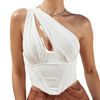 Women's One Shoulder Corset Top, Backless Crop Tops