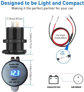 Kép USB sạc ổ cắm 12V-24V QC 3.0 cảm ứng không thấm nước chuyển đổi với Vôn kế led Vôn kế điện thoại chủ - Product Image 4