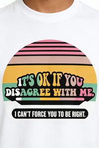 T-shirt divertente con slogan da uomo Retro Sunset, in cotone, a maniche corte, con grafica 'It's Ok If You Disagree' - Product Image 5