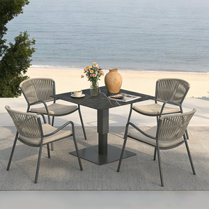 Ensemble de salle à manger d'extérieur DWOO <span class=keywords><strong>5</strong></span> pièces avec structure en aluminium moderne et chaises en corde rembourrées pour patio et balcon - Product Image 1