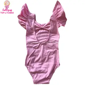 Pink Cotton Kids Baby Bow Back Leotards Elastic Scoop Neck Ballet Dance Wear Baby Girls Flutter Sleeve Bow Back Leotard