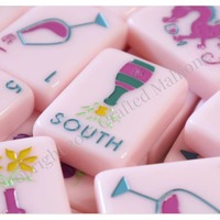 Jeu de Mahjong américain en acrylique rose clair, 160 tuiles en relief motif vigne de raisin, jeu de société familial, cadeau pour fête
