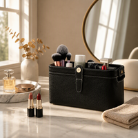 Tas Perlengkapan Mandi Kulit Siap Kirim, Kapasitas Besar, Kotak Organizer Kosmetik dengan Kancing Tekan
