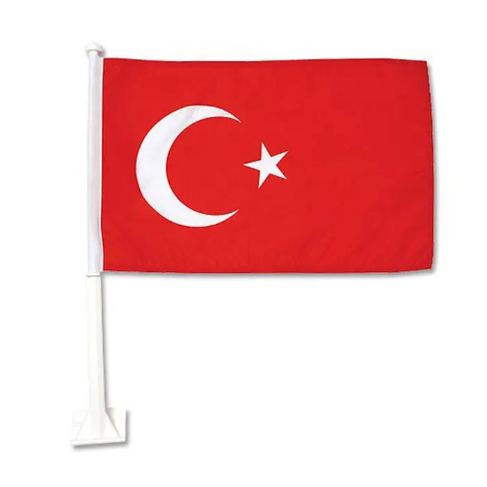 30x45cm कस्टम मुद्रण पॉलिएस्टर 43cm 52cm प्लास्टिक रॉड के साथ तुर्की कार झंडा