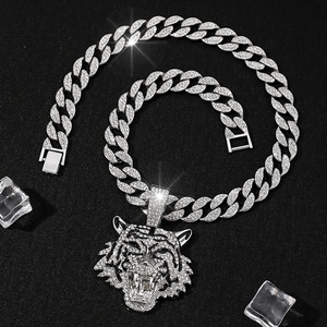 Sunnice Venta caliente 3D completo diamantes gotas Tigre colgante Animal cara cubano envío rápido collar joyería fresca para regalos - Product Image 4