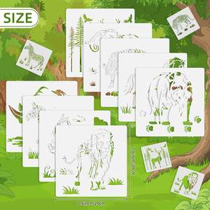 6 pièces réutilisables 5.9x11.8 pouces en plastique <span class=keywords><strong>animaux</strong></span> dessin pochoirs Lion girafe éléphant rhinocéros pour plancher de bois carrelage <span class=keywords><strong>mural</strong></span> peinture pour - Product Image 6
