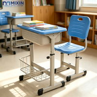 Chaise de bureau moderne bleue pour salle de classe, réglable en hauteur, en plastique, pour une seule personne, tables d'étudiant pour utilisation en classe