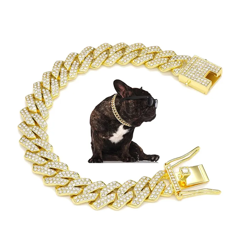 Kalung aksesori perhiasan rantai anjing BullDog Tautan emas kerah Kuba berlian rantai anjing rilis baru