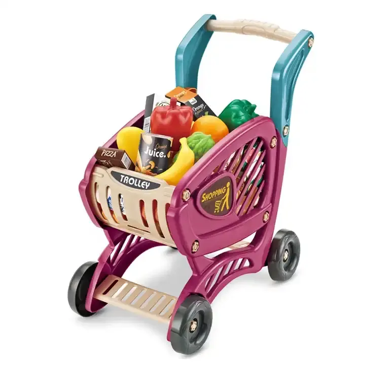 प्ले हाउस प्लास्टिक प्रिटेंड सुपरमार्केट शॉपिंग खिलौने प्ले सेट बच्चों के लिए सिमुलेशन ट्रॉली टॉडलर शॉपिंग सीकार्ट खिलौना