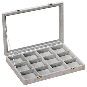 Caixa de armazenamento para anéis, brincos e joias, grande capacidade, transparente, à prova de poeira, com cobertura de veludo, expositores de joias, atacado. - Product Image 5