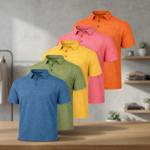 Camisa de Golf de Manga Corta para Hombre, Tejida, Transpirable, de Color Sólido, con Botones, Corte Regular, en Azul, Verde, Amarillo y Rosa - Product Image 2