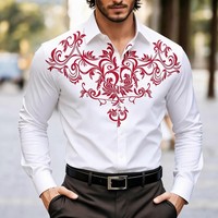 Chemise à manches longues pour homme, motif baroque, col boutonné, chemise décontractée