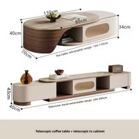 Ensemble de meubles de salon moderne de style crème luxe léger, table basse rétractable en bois massif et métal, meuble TV