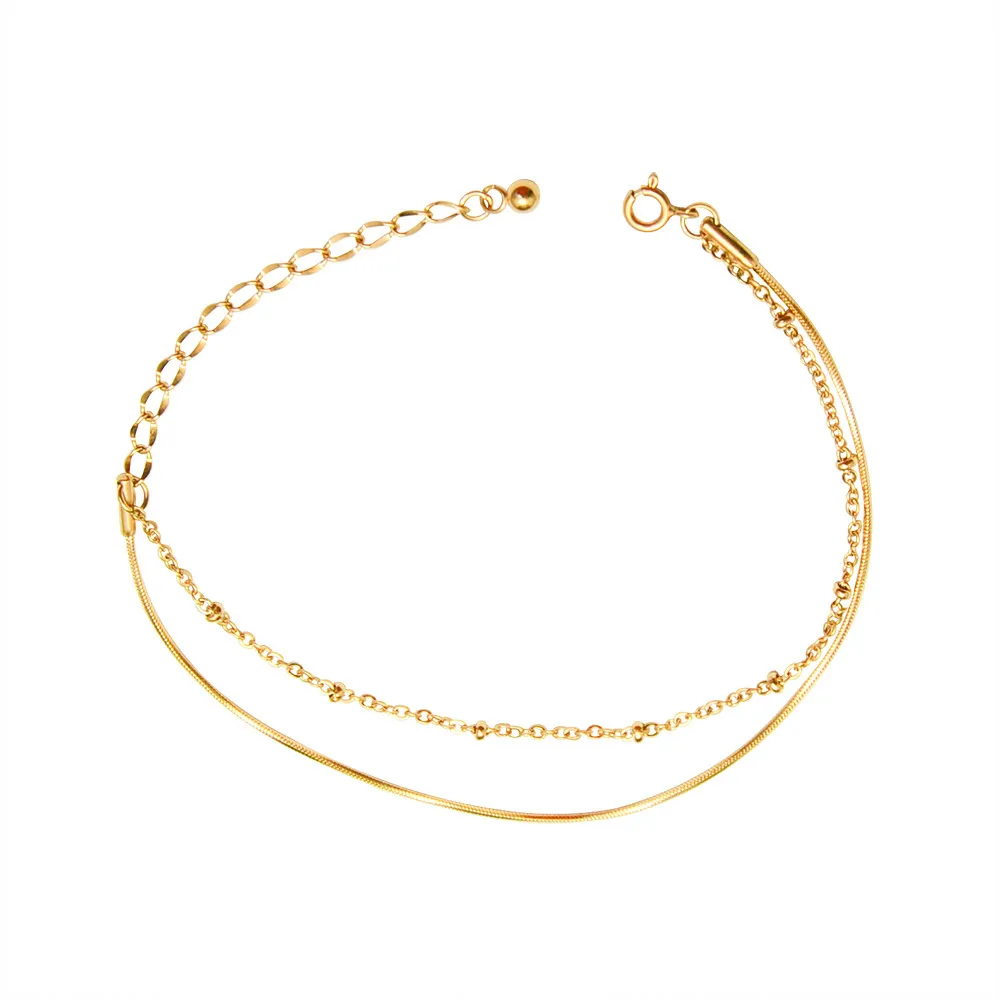 18K Gold Plated Stainless Steel Jewelry Gold Thin Chain bracelet Double Layer Bracelet