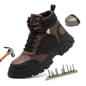 Anti kayma woodland hafif güvenlik ayakkabıları çelik ayak işçileri için deri iş ayakkabısı çelik ayak ile erkekler için iş çizmeleri