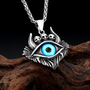 Yunnique – collier avec pendentif œil du diable en acier inoxydable pour hommes, chaîne de crâne gothique, bijoux, 60cm, Design œil bleu - Product Image 2