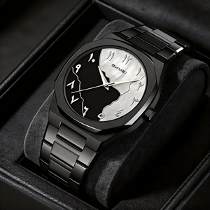 Reloj de Cuarzo para Hombre, Estilo Ejecutivo de Lujo, con Esfera de Vidrio Texturizado con Números Arábigos, Acero Inoxidable, Resistente al Agua 3ATM, Personalizado para Exteriores - Product Image 1