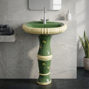 Lavabo sur pied en céramique vert moderne, design artistique, pour salle de bain de villa, ensemble d'articles sanitaires - Product Image 6