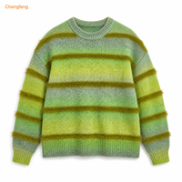 Gestreifter Pullover für Herren Retro Preppy Nautischer Mock Neck Langer Raglan-Ärmel Baumwoll-Strickpullover mit Eigenem Logo OEM