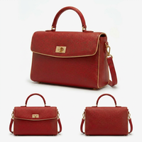 Sac à main de luxe pour femme en cuir Saffiano rouge 3429 E, sacoche East-West avec passepoil doré, sac à poignée supérieure, sac de bureau, sac fourre-tout professionnel