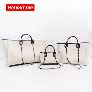Bolsos Tote de Lona para Mujer, Bolso de Mano Elegante con Cadena para Verano y Otoño, Bolso de Playa - Product Image 2