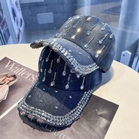 Gorra de Béisbol de Mezclilla con Cristales de Imitación Brillantes para Mujer, Gorra Trucker con Diamantes Brillantes para Fiestas, Uso Diario, Compras, Regalo