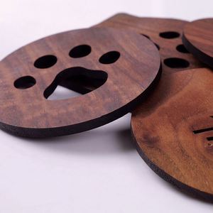 Hollow Out Cartoon Black Walnut Coasters <b>Round</b> Square Wooden Mat Durable Tea Coffee Cup Pad <b>Placemats</b> - Product Image 4